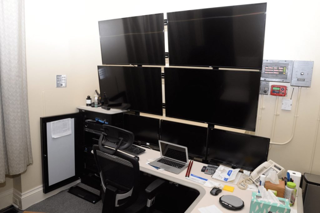Operations control room with monitoring dashboards